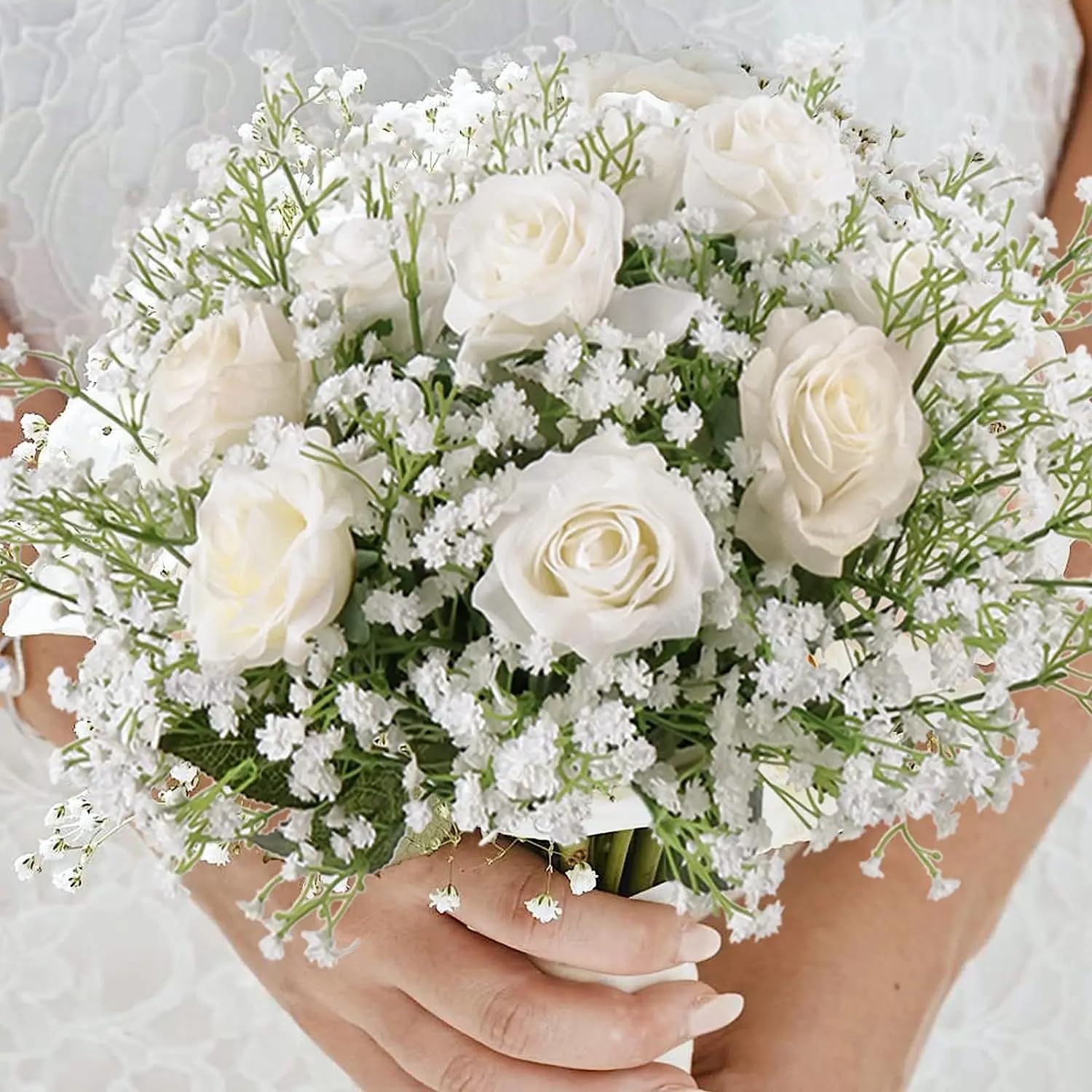Babys Breath Artificial Flowers, 24 Pcs Fake Flowers Gypsophila Bouquet Fall Flowers Artificial For Decoration, Real Touch Silk Flower For Wedding Christmas Diy Party Home Garden Office(White)
