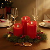 Red Flameless Candles With Remote, Real Wax Flickering Battery Operated Candles With Timer, Electric Led Fake Candles For Christmas Decorations Valentines Holiday Party Home Decor, Set Of 3