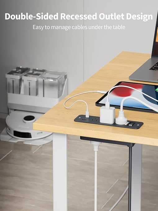 Recessed Power Strip 6 Outlets 5 USB Ports 3 USB C 5FT Flat Plug 900J Surge Black