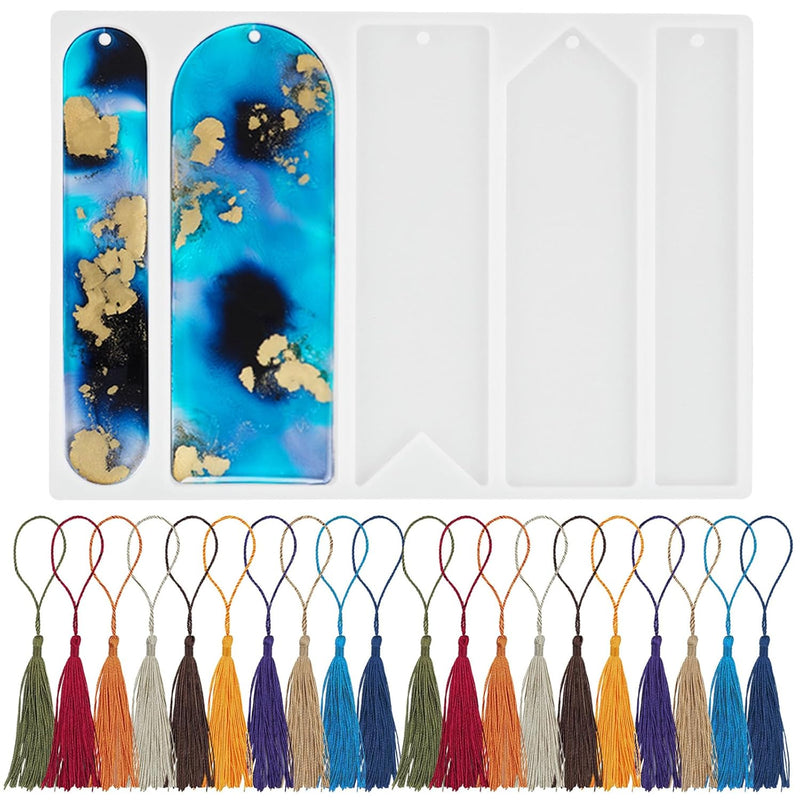 Silicone Bookmark Molds - 5 Shapes And 20Pcs Bookmark Tassels For Resin Casting Crafts