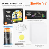 46 Pack Acrylic Paint Set, 30 Colors Acrylic Paint With 10 Brushes 3 Canvas 1 Knife Palette Sponge, Complete Painting Set For Kids, Adults, Beginners, Painting Wood, Ceramic