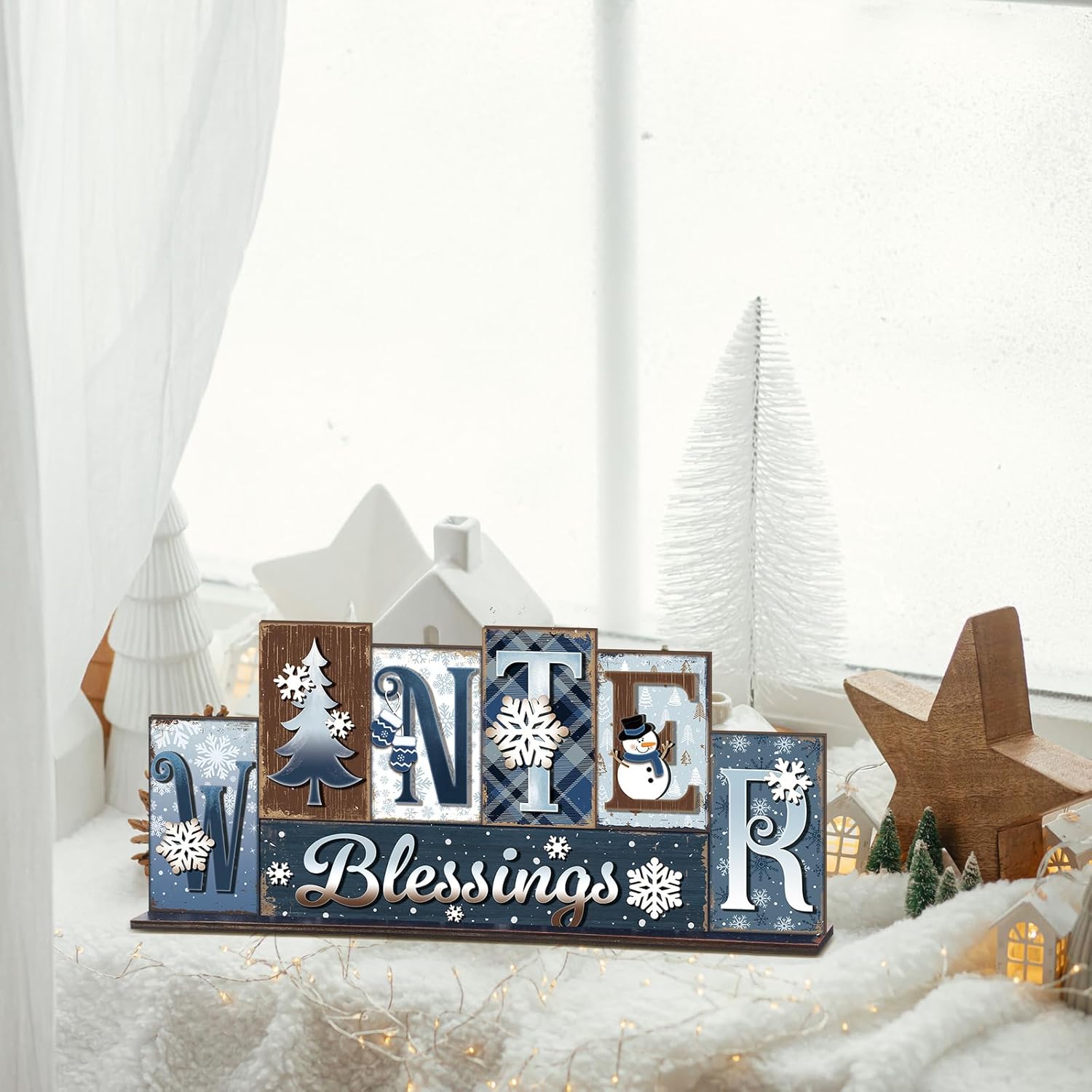 Christmas Table Decoration Merry Winter Tiered Tray Decor Reversible Centerpiece Decorative Santa Claus Gingerbread Man Block Signs Farmhouse Christmas Decoration For Kitchen Shelf