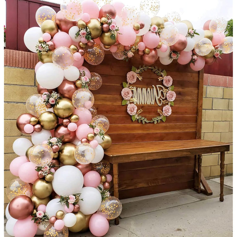 Diy Rose Gold Pink White Balloon Garland Arch 160Pcs With Confetti Bal