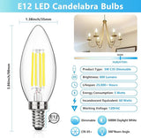 Dimmable E12 LED Candelabra Bulbs 60W Equivalent Daylight White 5000K Chandelier Light Bulbs 12 Pack