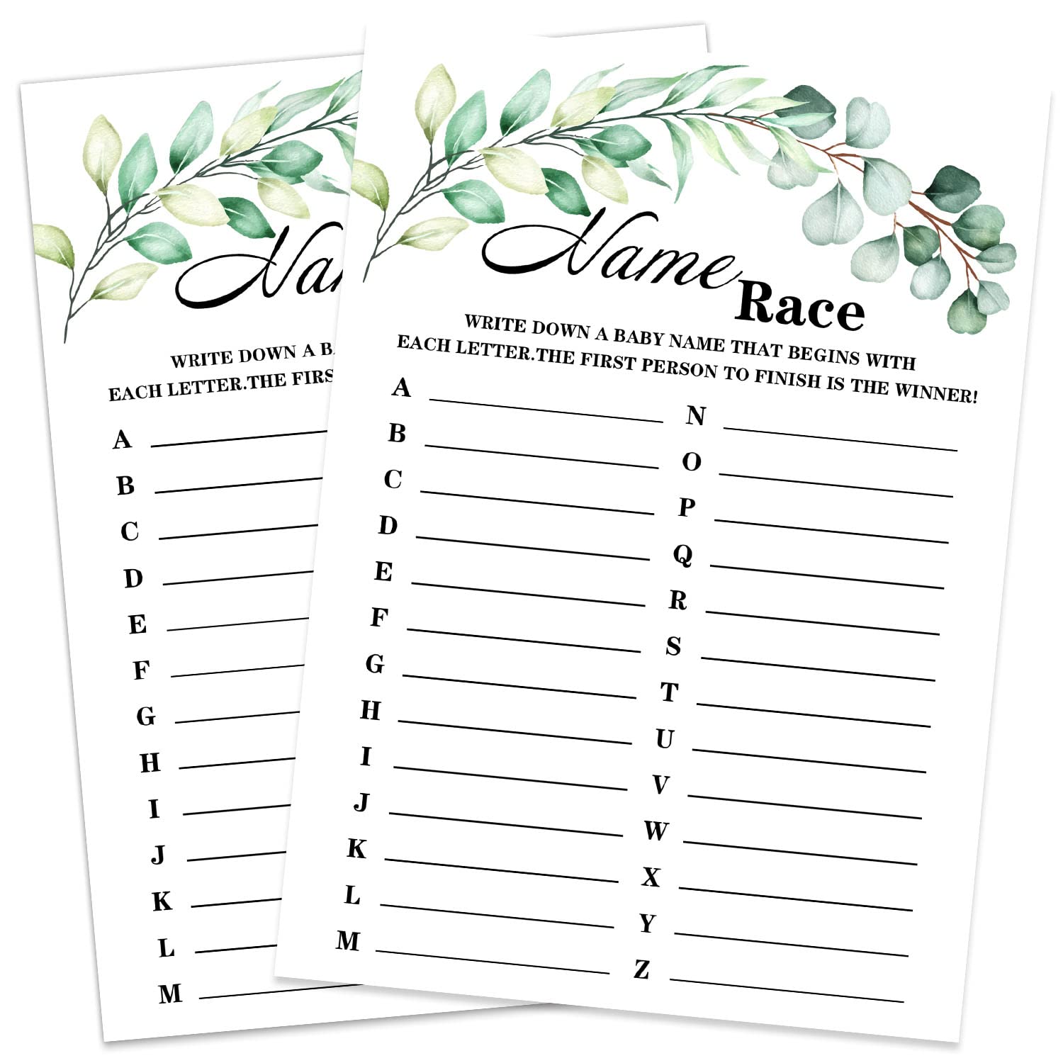 Baby Shower Game Cards, Green Theme Name Race Game Card For Baby Shower Party?Funny Icebreak Baby Shower Party Games Ideas Activity For Parent-To-Be, Fun And Easy, 30 Cards