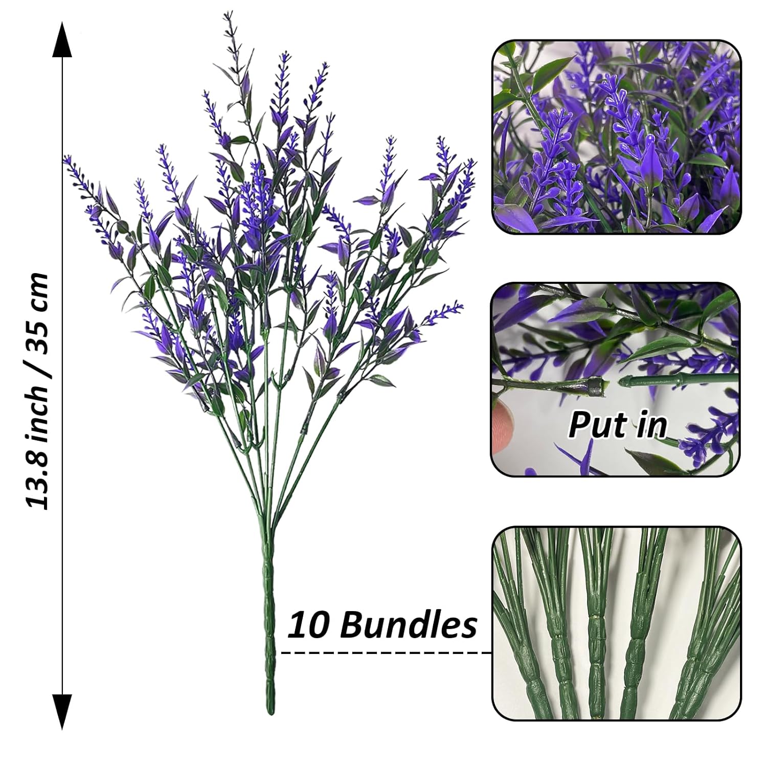 Artificial Lavender Flowers 10 Bundles Fake Outdoor Flowers Uv Resistant No Fade Faux Plastic Plants Garden Porch Window Home Decoration?Purple?
