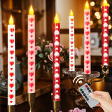 6Pcs Valentine'S Day Flameless Taper Candle - 10.63" Heart Love Candle With Remote,Pink Red Battery Operated Led Candlesticks,Valentines Gifts For Wedding Anniversary Romantic Night Party Decor