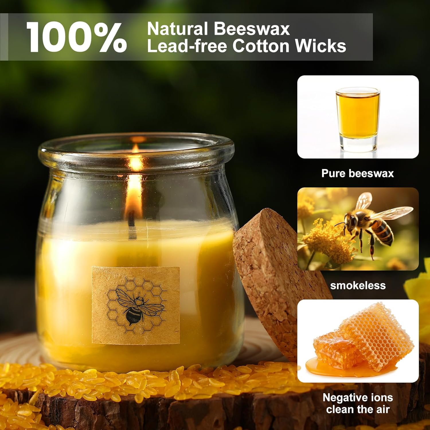 Beeswax Candle In Glass Jar, 100% Pure Beeswax Candle Organic Long Burning Yellow Bees Wax Bridesmaid Gift For Bridal Shower Bachelorette Party(8.5Oz)