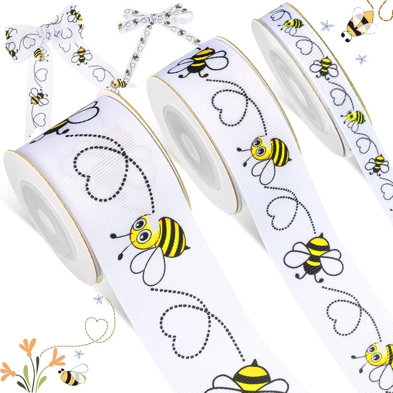 Bumblebee Grosgrain Ribbon 3 Rolls 0.4 Inch 0.87 Inch 1.5 Inch Bumble