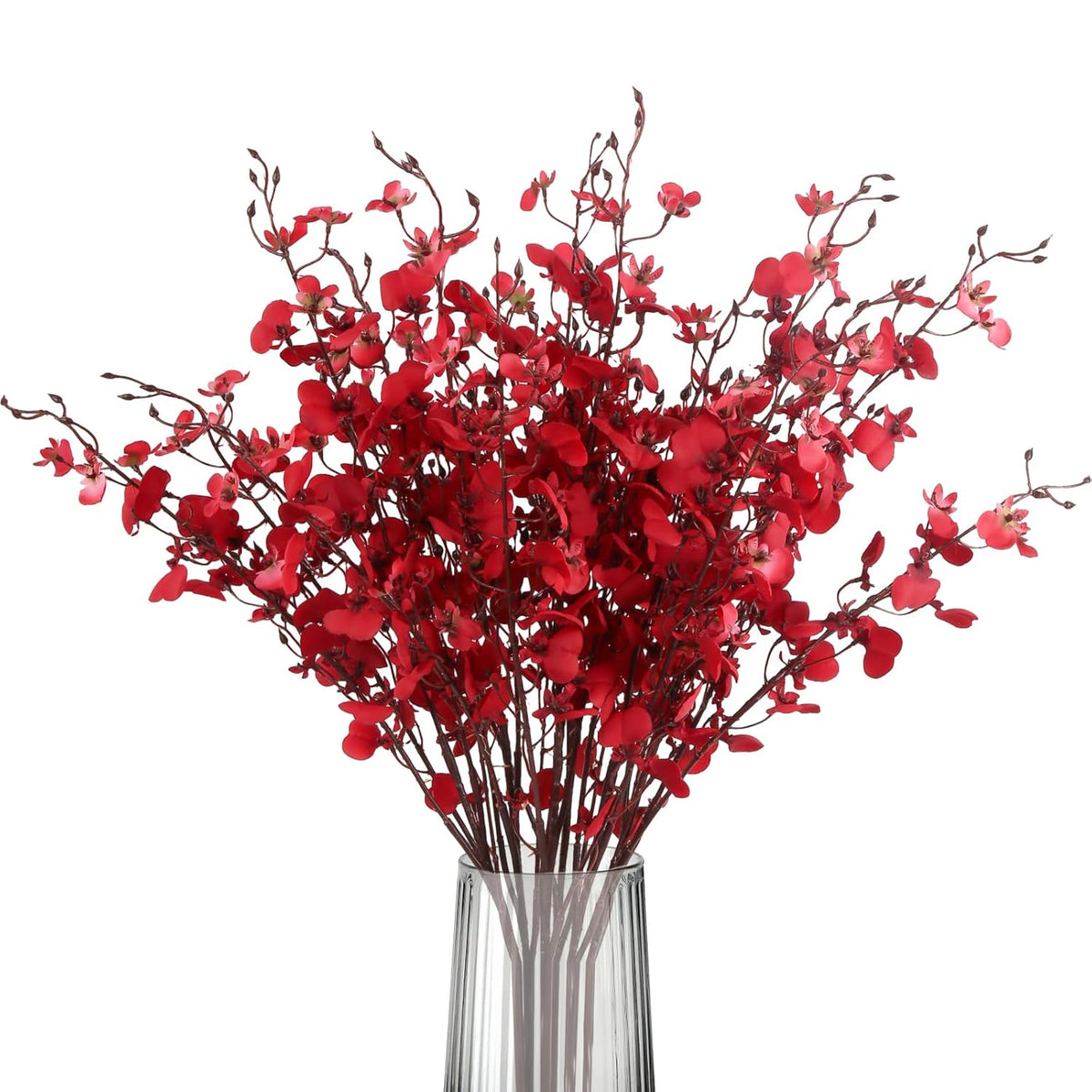 Red Orchid Artificial Flowers 6Pcs Silk Dancing Lady Orchids 35.5" Long Stem Faux Orchid Fake Flower In Bulk For Home Wedding Bridal Bouquet Party Garden Kitchen Decor(Red)