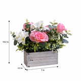 Artificial Flowers Arrangement Pink Roses & Hydrangeas In Wooden Box, Realistic Floral Centerpiece For Home Table Wedding Decoration