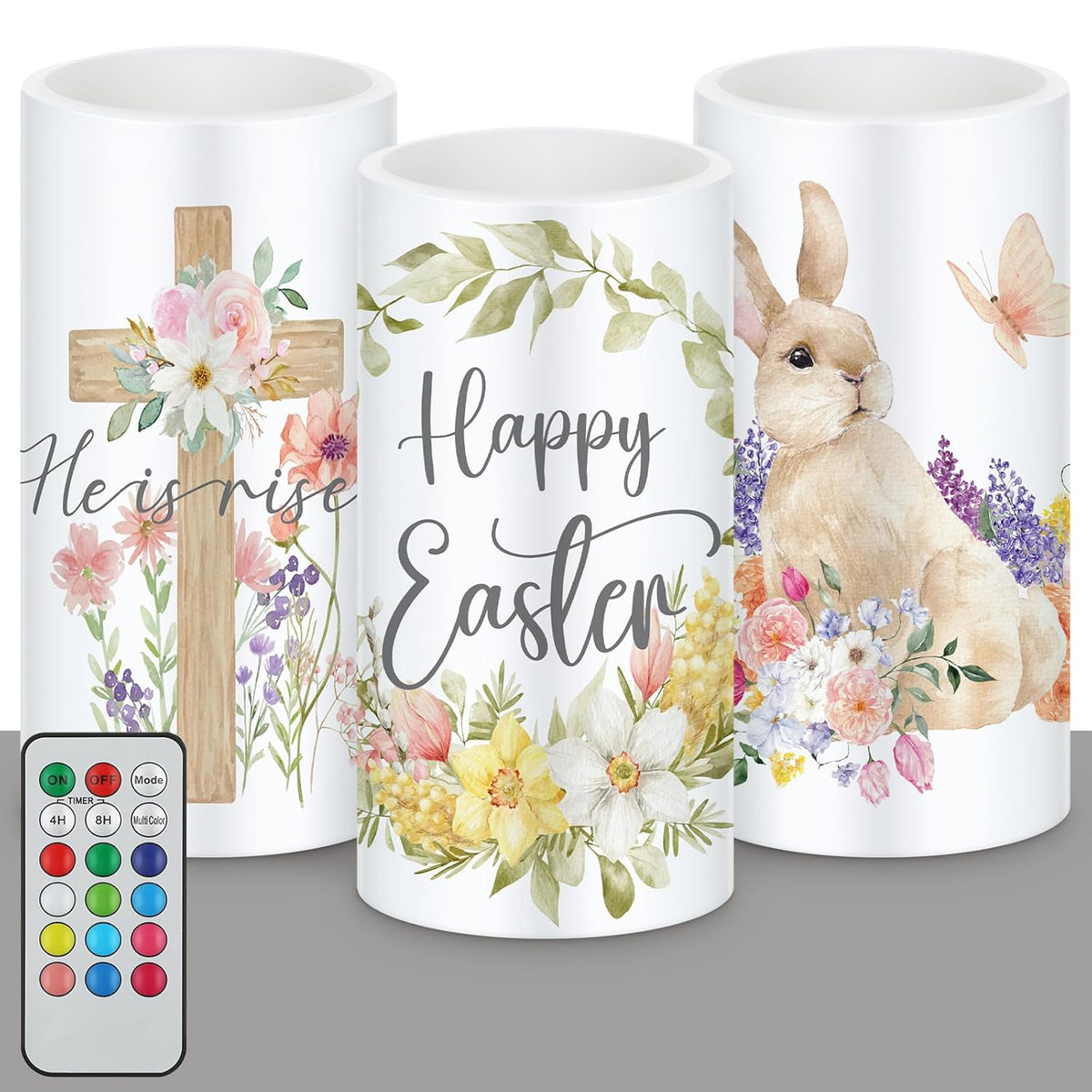 3 Pcs Easter Led Candles Battery Operated Farmhouse Easter Bunny Flower Rabbit Spring Flameless Candles With Remote For Bedroom Living Room Decorative(Flower)