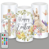 3 Pcs Easter Led Candles Battery Operated Farmhouse Easter Bunny Flower Rabbit Spring Flameless Candles With Remote For Bedroom Living Room Decorative(Flower)