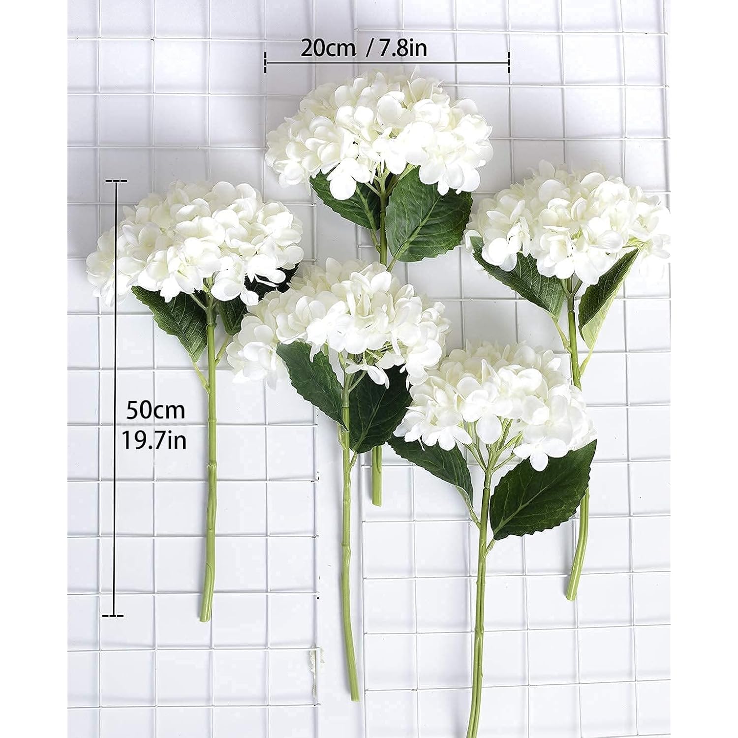 12Pcs 15.4In Artificial Hydrangea Silk Flowers Bouquet Faux Hydrangea Stems For Wedding Centerpieces Home Decor (White,12Pcs)