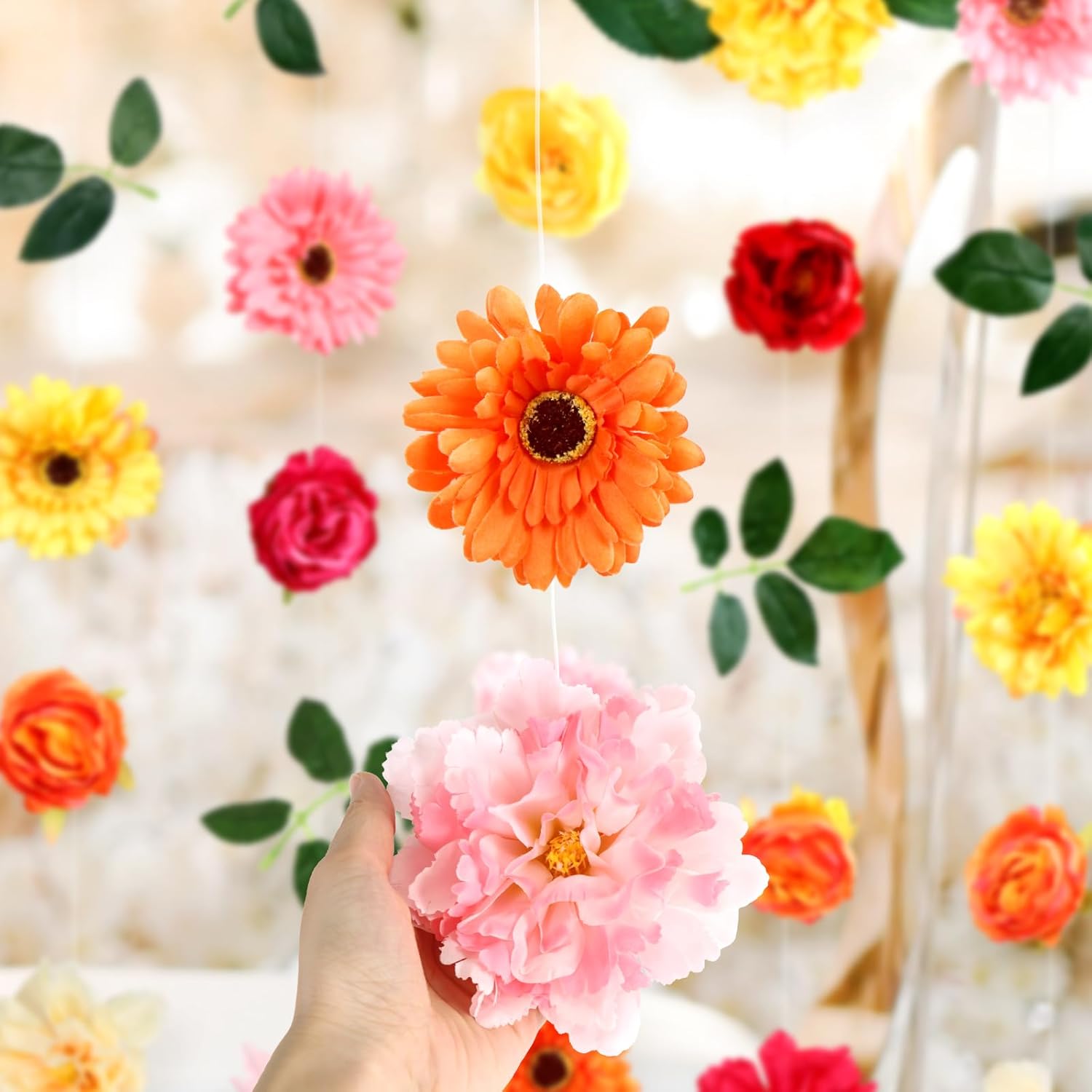 8 Pcs Flower Garlands Hanging Decorations,Daisy And Rose Orange Artificial Flowers With Hooks Fall Party Decorations For Wedding Birthday Baby Shower Autumn Home Birthday Decorations