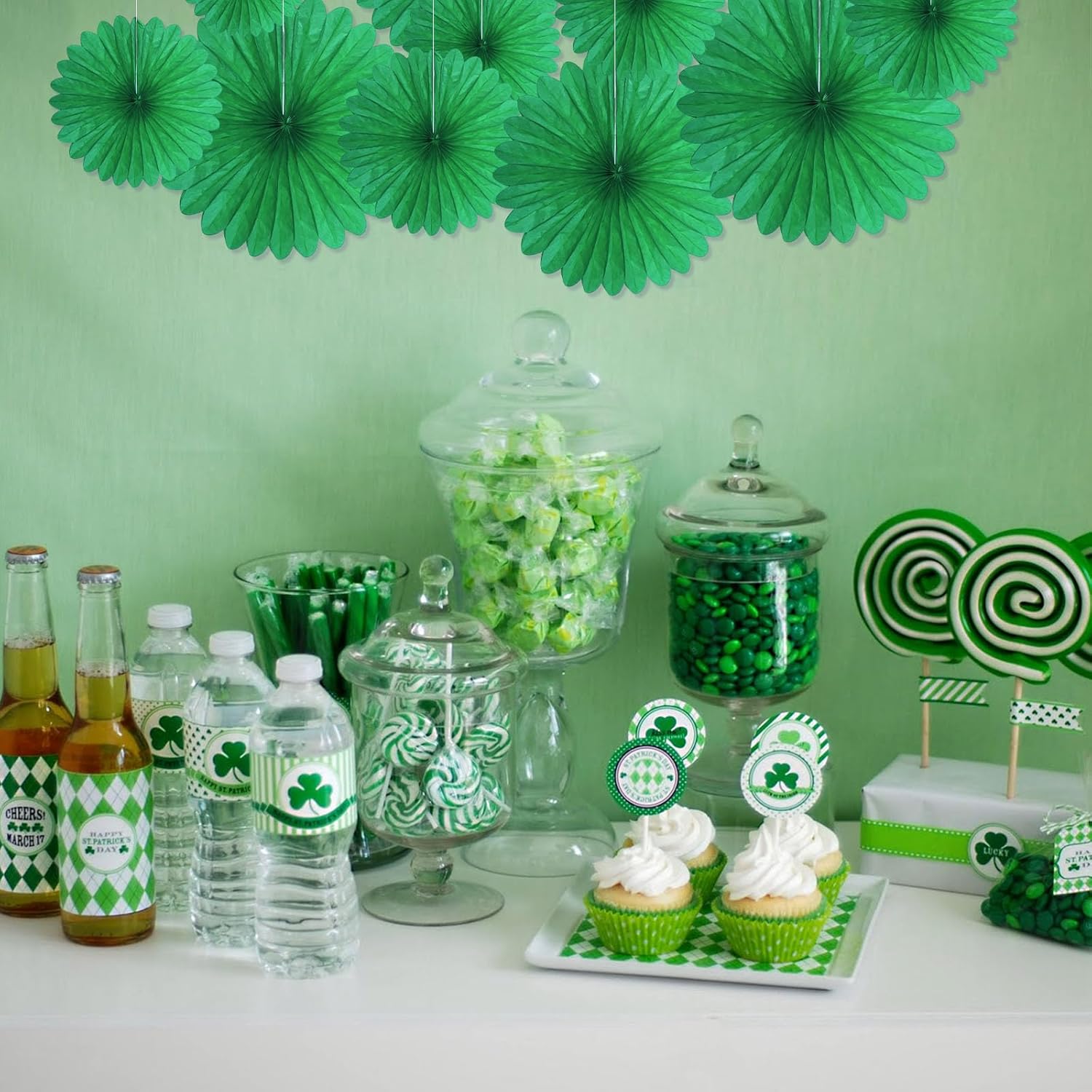 20 Pcs Green Hanging Paper Fan, Hanging Honeycomb Round Paper Fans For Weddings, Birthdays, Christmas, Baby Showers, Classroom, Events Ceiling Party Supplies Decorations