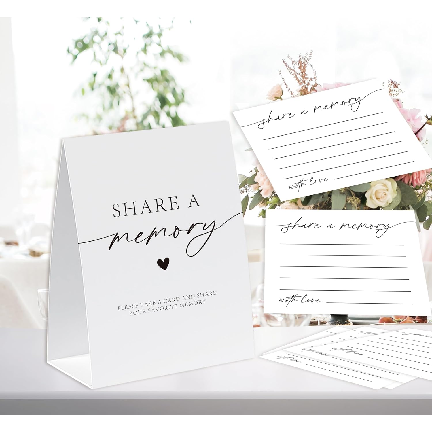Share A Memory Sign And Cards, Funeral Memorial Cards, Minimalist Share A Memory Set For Celebration Of Life, Birthday Party, Funeral, Graduation,Bridal Shower, Wedding, Keepsake Cards-Sam09