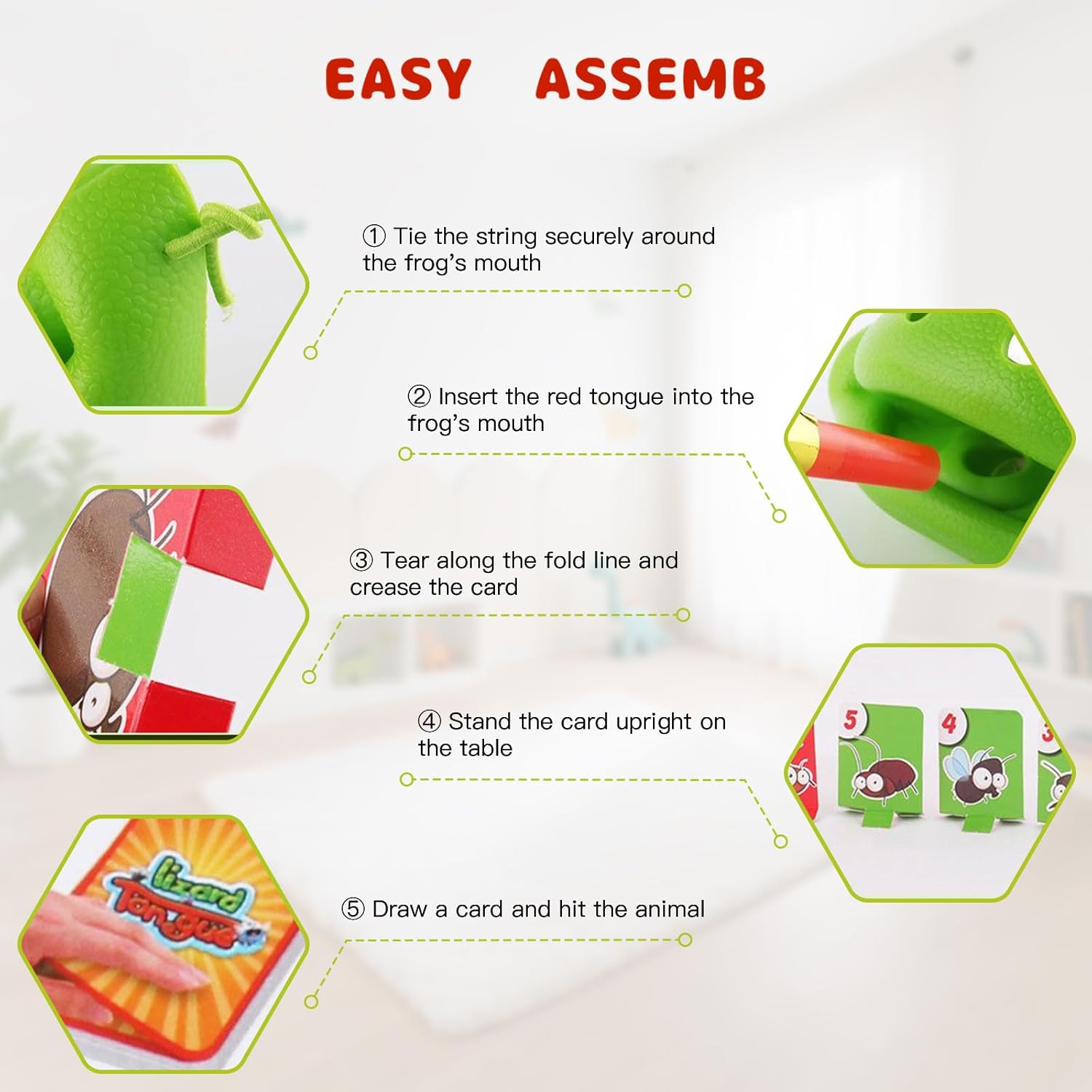 Chameleon Tongue Shooting Game, Funny Chameleon Tongue Shooter Toy With Frog Face Masks, Multiplayer Party Game For Kids With Blowing Tongue And Insect Card Targets For Family Fun & Gifts (Green-4Pcs)