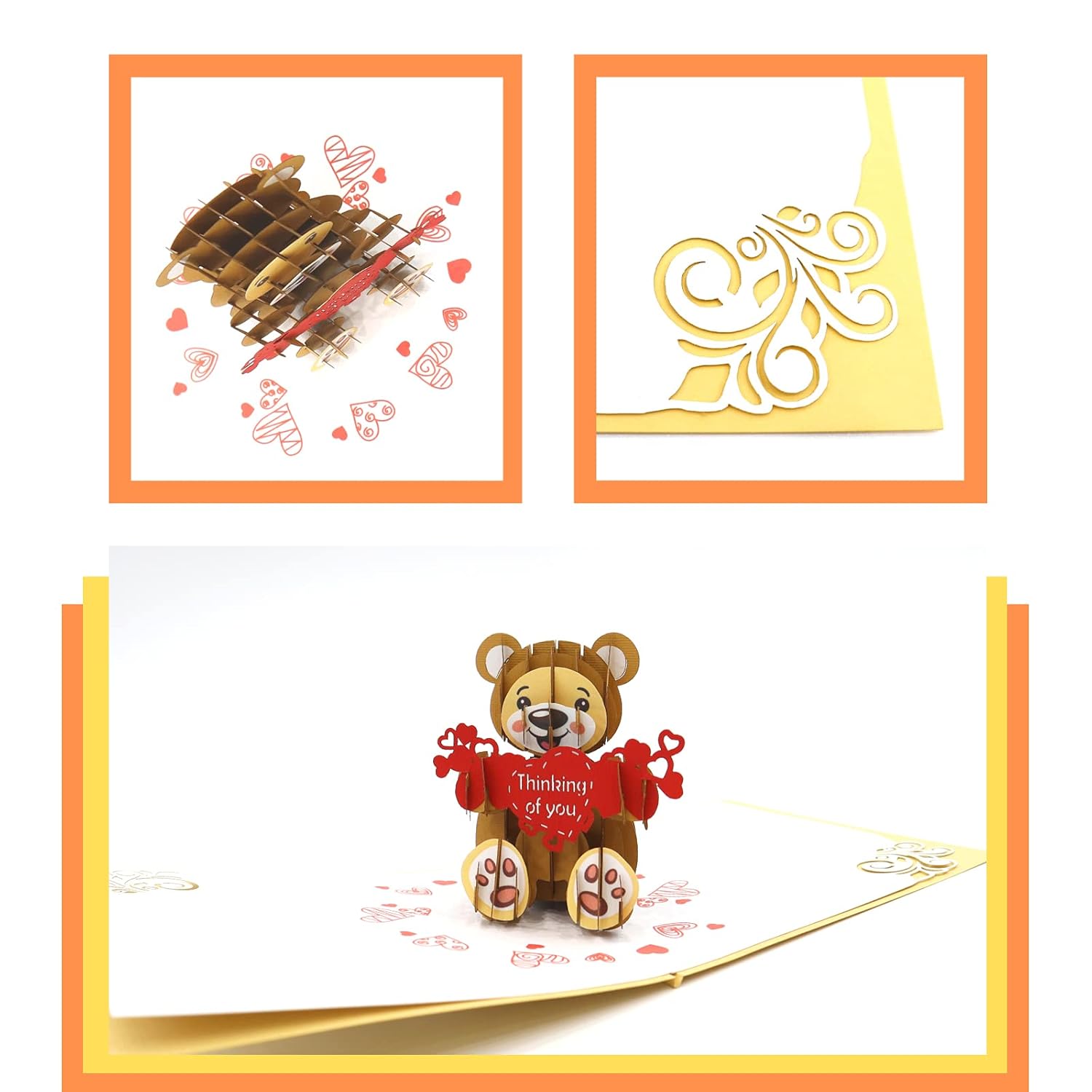 Adorable Teddy Bear Thinking Of You 3D Pop Up Birthday Card, Surprising Present, Thoughtful Keepsake For Couple, Wife And Friends