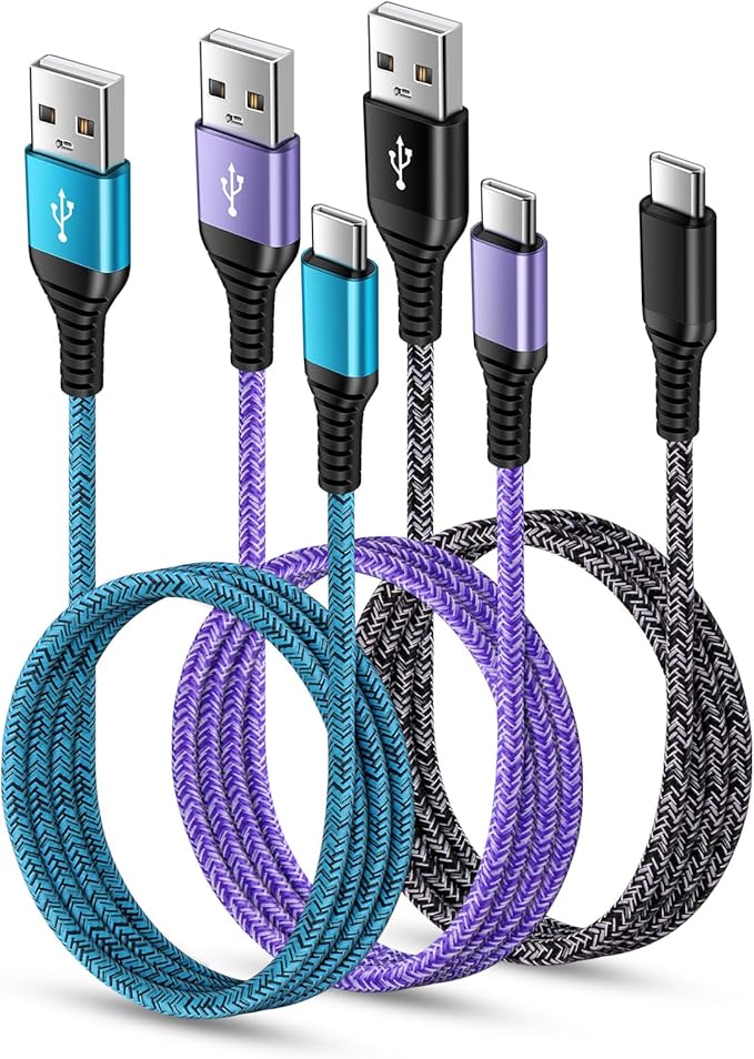3 Pack 6FT USB A to USB C Fast Charging Cable 3.1A Braided Charger Cord for iPhone 17 16 15 Samsung Galaxy Android