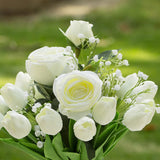 Mixed Rose Artificial Flowers And Tulips Flowers Real Touch In Glass Vase, Artificial Flowers In Vase With Faux Water For Dining Table Centerpieces, Wedding Event (White)