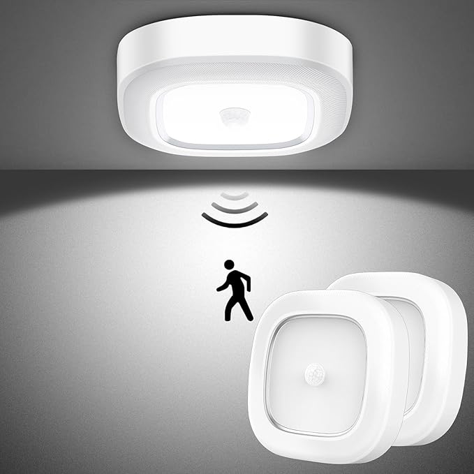 2 Pack Motion Sensor Closet Lights Battery Operated Wireless LED Ceiling Fixtures