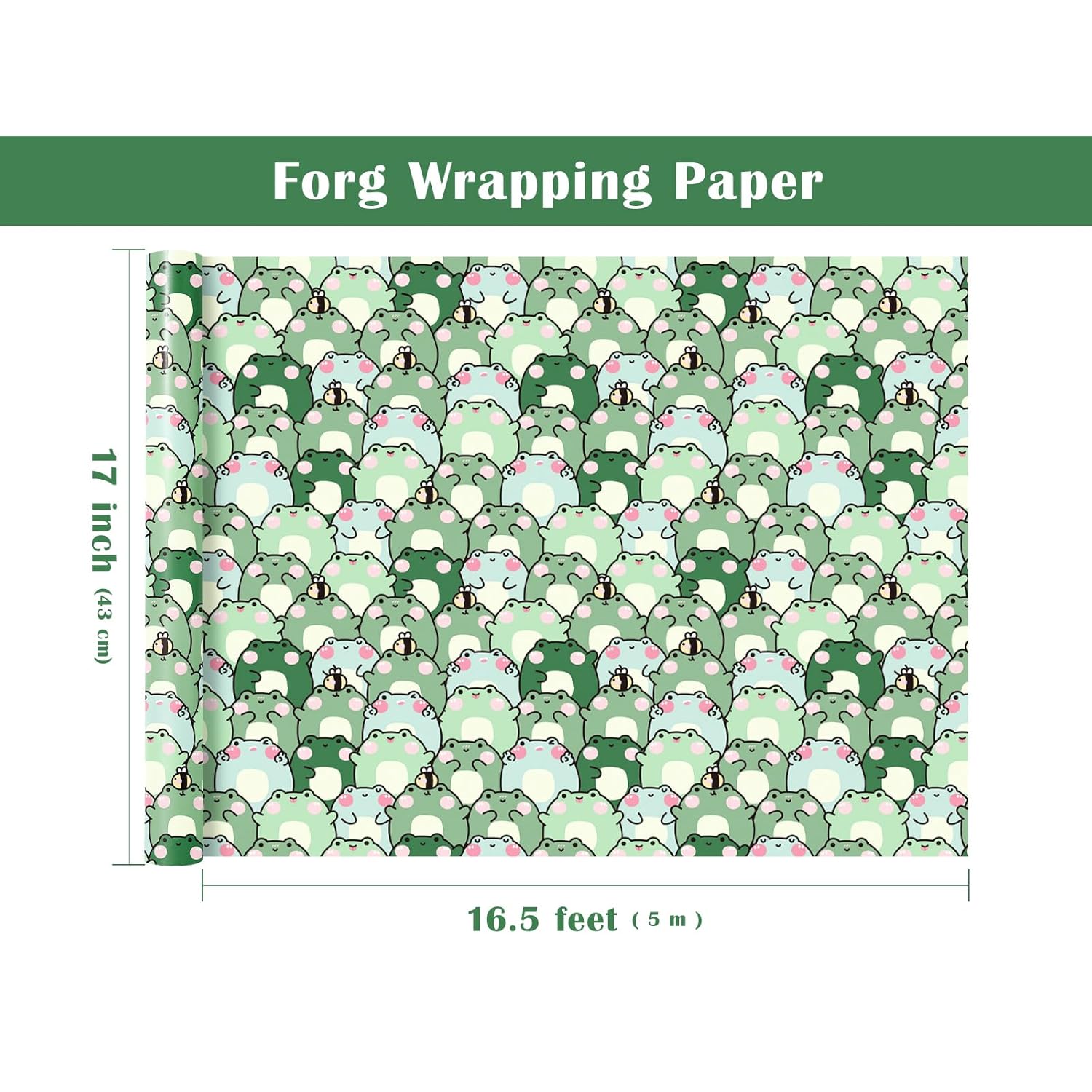 Frog Wrapping Paper Roll - Mini Roll - 17 Inch X 16.5 Feet - Cute Chubby Frog Animal Wrapping Paper Perfect For Kids Boy Girl Birthday, Baby Shower