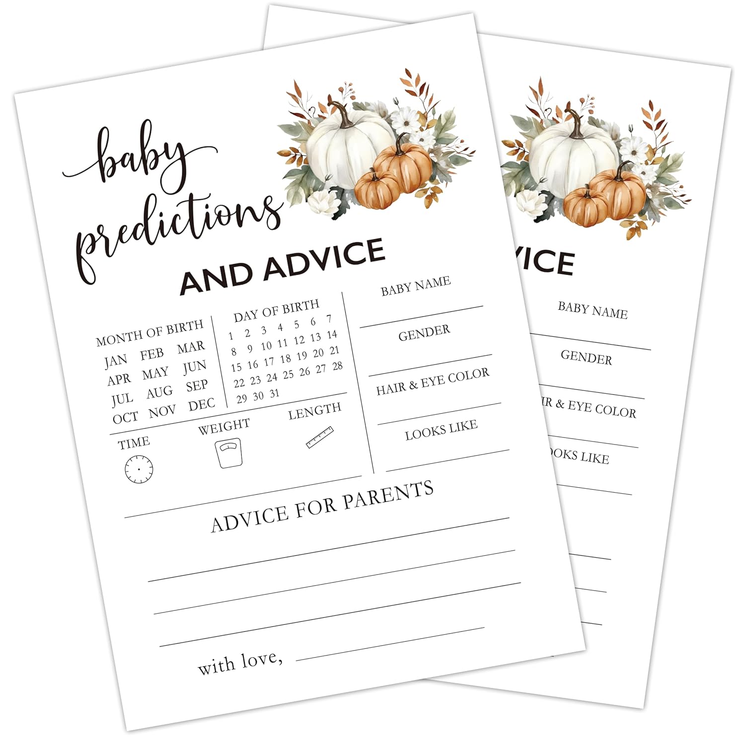 Fall Baby Shower Games, Baby Predictions And Advice Themed Gender Reveal Party Game, Fall Festival Games Cards With Pumpkin Design, Boho Baby Shower Games, Thanksgiving Party Supplies -05