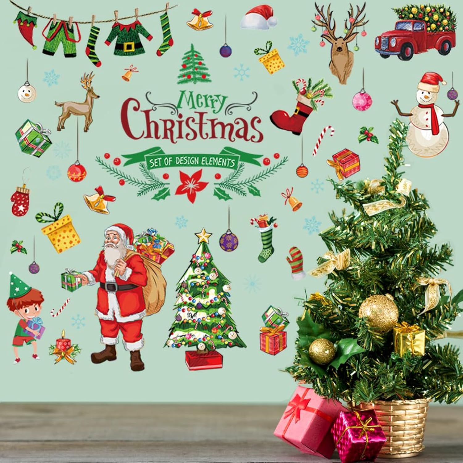 Merry Christmas Wall Decals Quotes Stickers Tree Decal Vinyl Art Decor Removable For Party Window Playroom Bedroom Classroom Living Room Home Decorations
