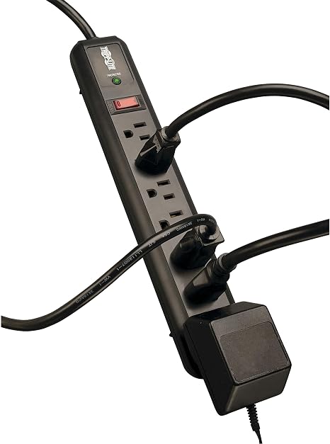 7 Outlet Surge Protector Power Strip 4Ft Cord Right Angle Transformer Outlet Black TLP74RB