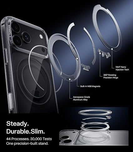 O1S Series 360 Magnetic Stand Phone Case Compatible with iPhone 18 Pro Clear Protective Cover