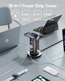 115W Power Strip Tower 9 Outlets 8 USB Ports 6FT Retractable Cord Black