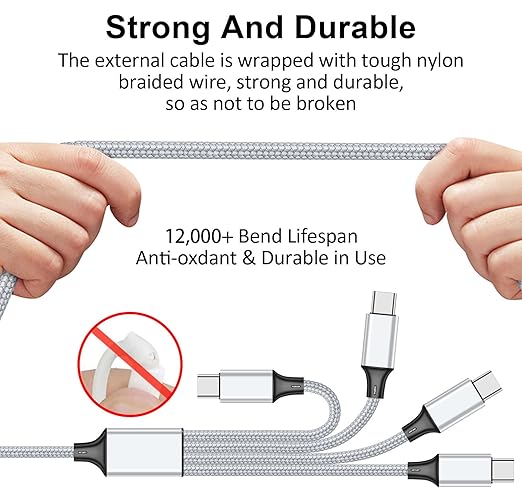 2 Pack 4FT USB C Splitter Multi Charging Cable 4 in 2 Fast Charger Cord for Phones Tablets