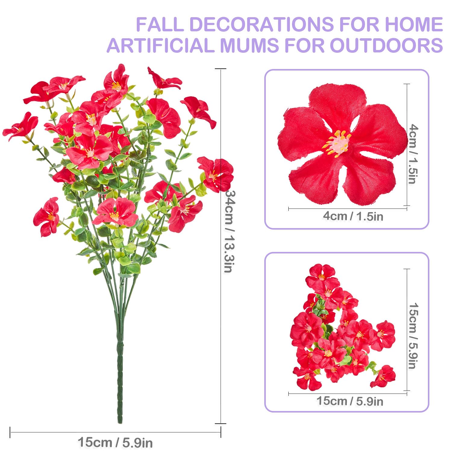 Artificial Flowers Outdoor Indoor Garden Family Porch Or Patio Decoration,Faux Flowers,Small Flowers Outdoor Artificial Flowers A Bunch Of 12 Mix Pink Red Purple Yellow