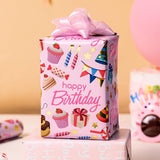 Pink Wrapping Paper, Reversible Happy Birthday Letterings & Festive Party Icons Gift Wrap For Girls, Birthday, Baby Shower, Party (17 Inch X 16.5 Feet)