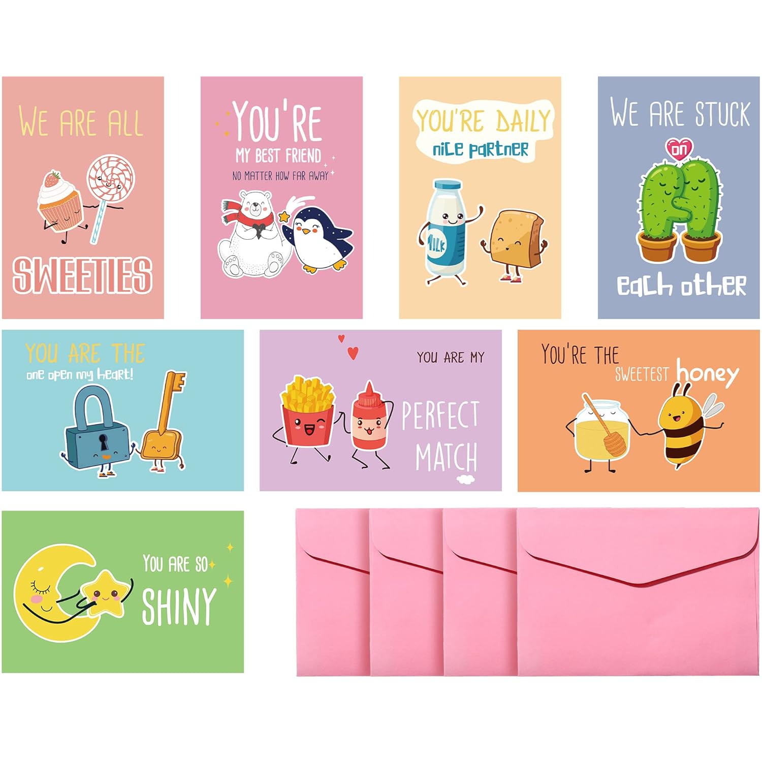 40 Sets Valentine Day Cards For Children 8 Designs Of Valentine Cards With Pink Envelops Kids Cards For School Classroom Valentines Day Decorations Kids To Exchange Presents