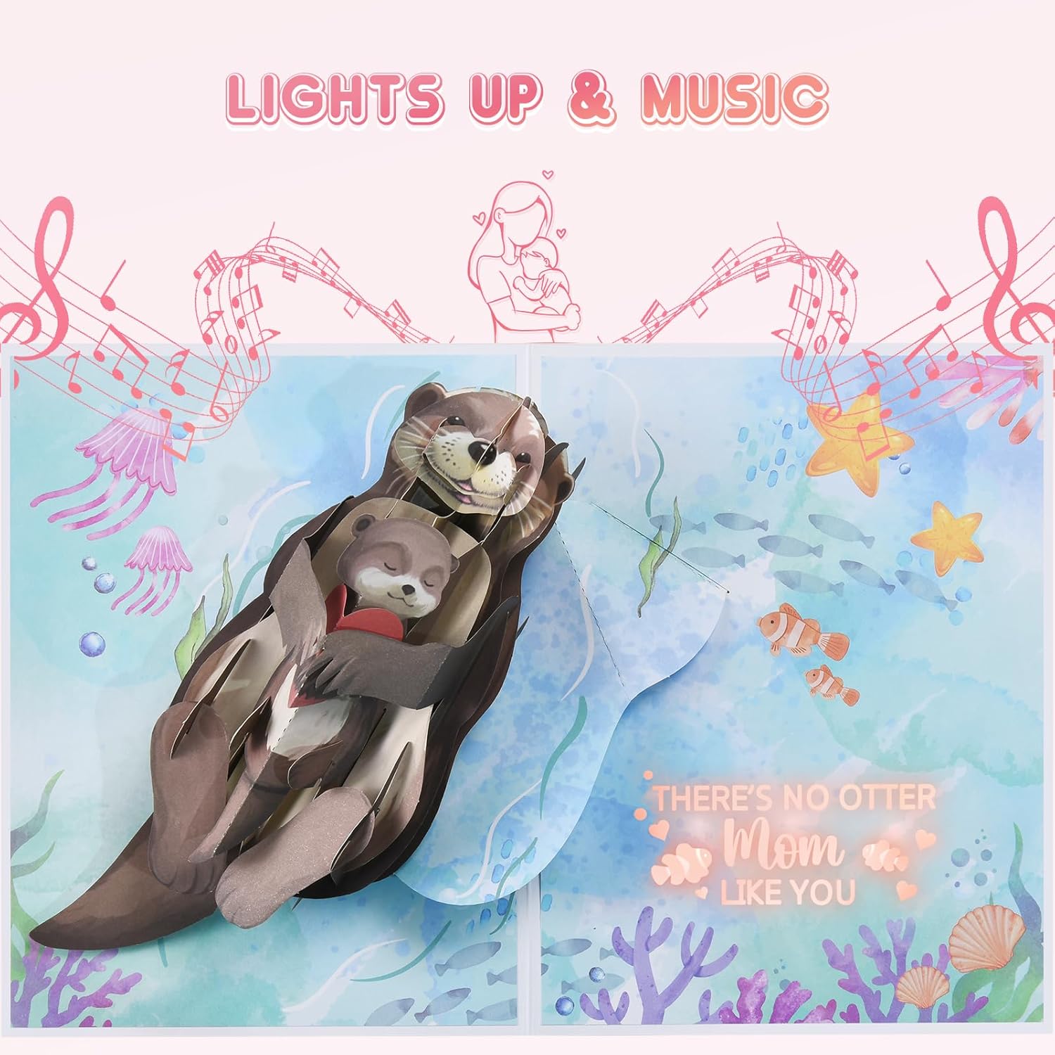 Otter Pop Up Mother'S Card For Mom, Lights & Music 3D Happy Mothers Day Card From Son Daughter, Cute Mother Day Greeting Card For Mother, There’S No Otter Mom Like You