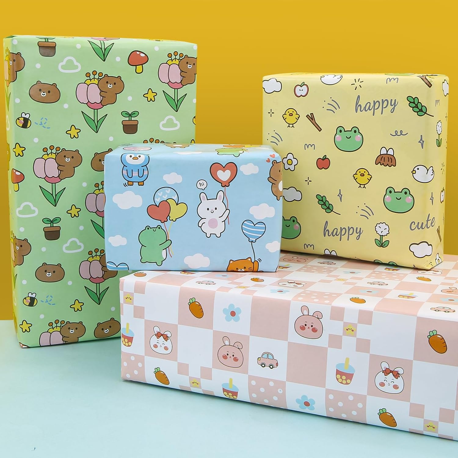 Colorful Animal Gift Wrapping Paper, 6 Folded Sheets Birthday Wrapping Paper Cute Frog Rabbit Bear Cat Gift Wrap Paper 20X28 Inch For Baby Girl Boy Kid Baby Shower Children'S Day Christmas Party