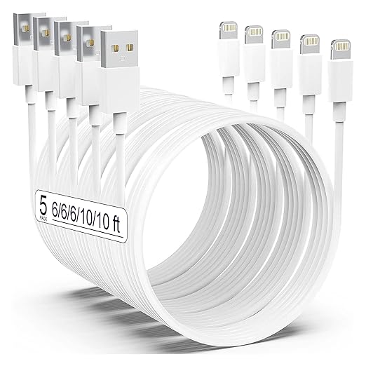 5 Pack Apple MFi Certified Lightning Charger Cable 6FT 10FT Long Fast Charging Cord for iPhone 14 13 12 11 XS XR iPad