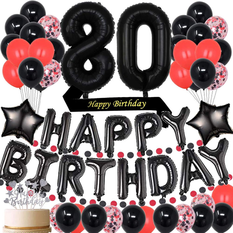 Black 80Th Birthday Party Decorations Supplies Black Theme Happy Birth