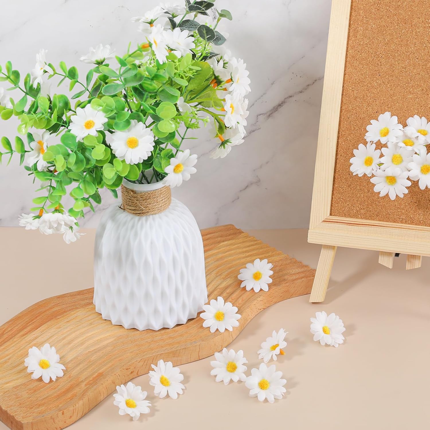 100Pcs Fabric Daisy Flower Head, 1.5 Inch Artificial Gerbera Daisy Artificial Chrysanthemum Flowers Heads, White Artificial Gerbera Fake Flowers Heads, Flowers Heads For Wedding Party And Diy Craft