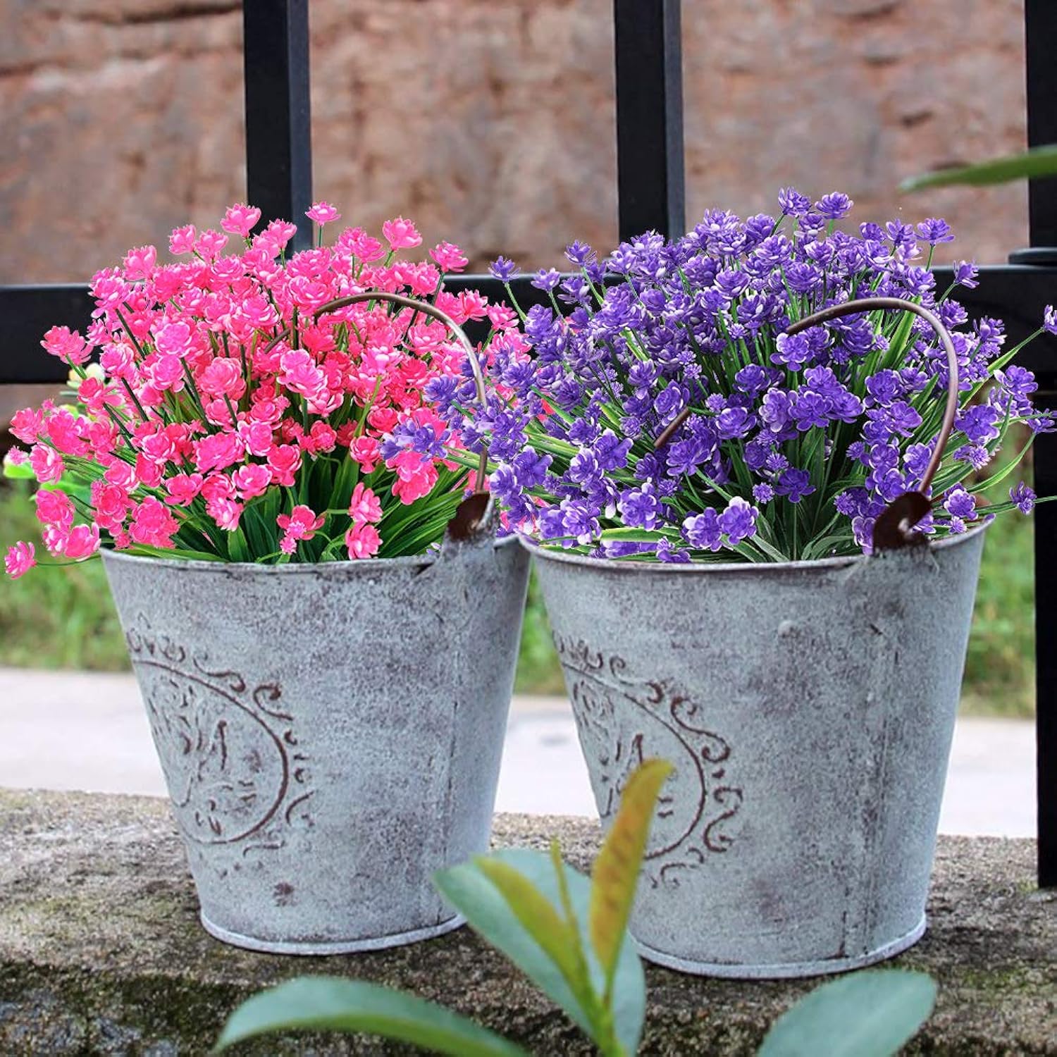 8 Bundles Outdoor Artificial Fake Flowers Uv Resistant Shrubs Plants, Faux Plastic Greenery For Indoor Outside Hanging Plants Garden Porch Window Box Home Wedding Farmhouse Decor (Pink)