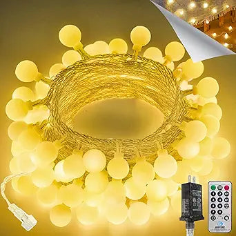 43FT 100 LED Globe String Lights Connectable Warm White Plug In Fairy Lights with Remote Control 8 Lighting Modes for Indoor Outdoor Bedroom Party Christmas Tree Decor