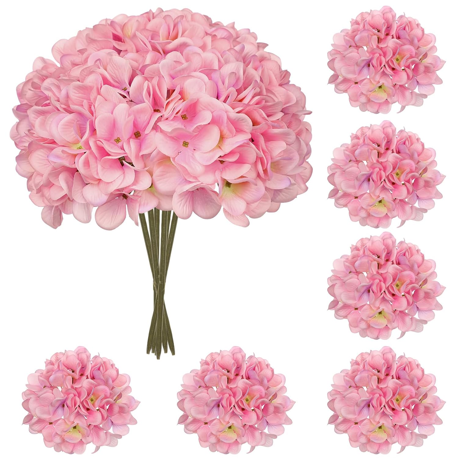 6 Pcs Pink Hydrangea Artificial Flowers Heads With Stems Silk Faux Hydrangea Pink Fake Flowers For Home Indoor Outdoor Diy Floral Wedding Flower Bouquets Kitchen Table Centerpiece Decor