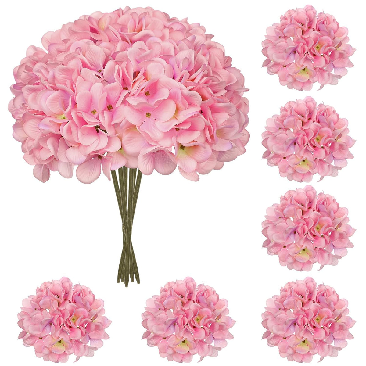 6 Pcs Pink Hydrangea Artificial Flowers Heads With Stems Silk Faux Hydrangea Pink Fake Flowers For Home Indoor Outdoor Diy Floral Wedding Flower Bouquets Kitchen Table Centerpiece Decor