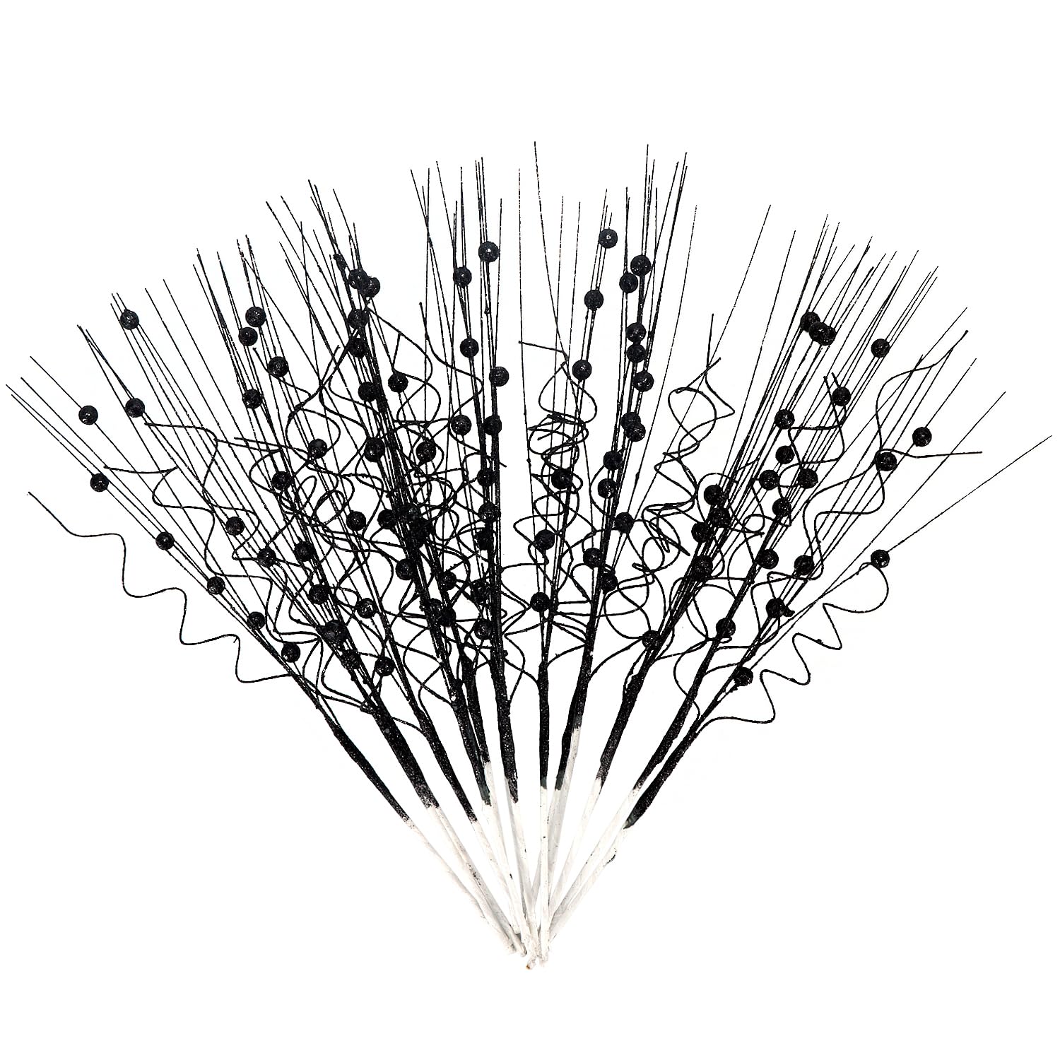 16Pcs Glitter Christmas Tree Picks Curly Sprays Sparkle Artificial Berry Stems Twigs 17" Ting Branches Vase Fillers Decorative Sticks For Xmas Tree Decorations Winter Wreath Diy Crafts (16, Black)