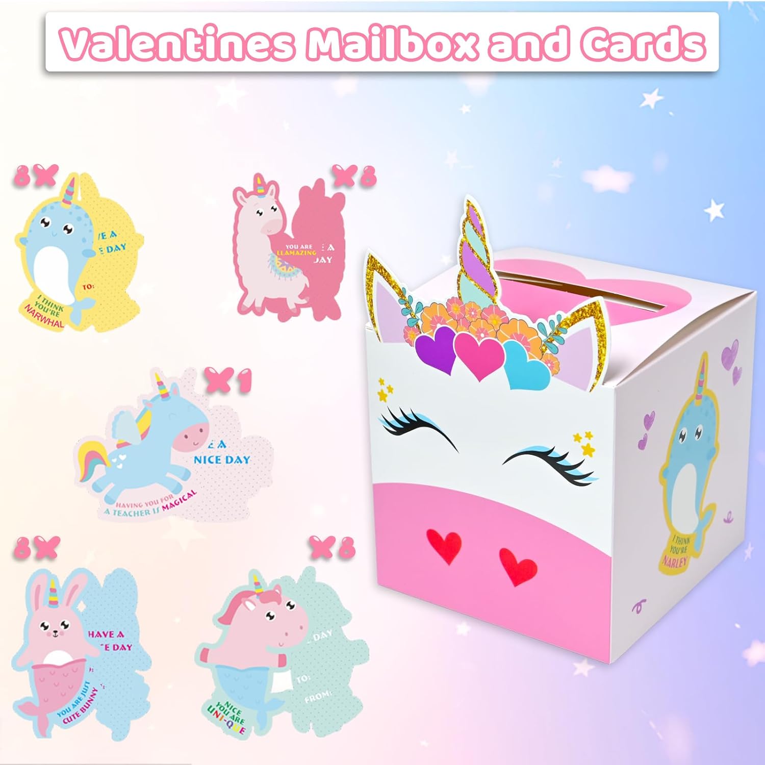 Valentines Cards For Kids Classroom Valentines Day For Kids Exchange Include1 Mailbox, 32 Valentine Cards, 1 Teacher Card (Cards Style A)