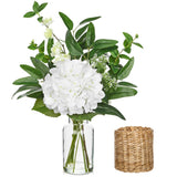 Fake Flowers In Vase With Faux Water, Hydrangea Artificial Flowers In Vase With Eucalyptus, Fake Flower Arrangements For Living Room, Bathroom, Dining Table Home Decor Wedding Centerpieces, White