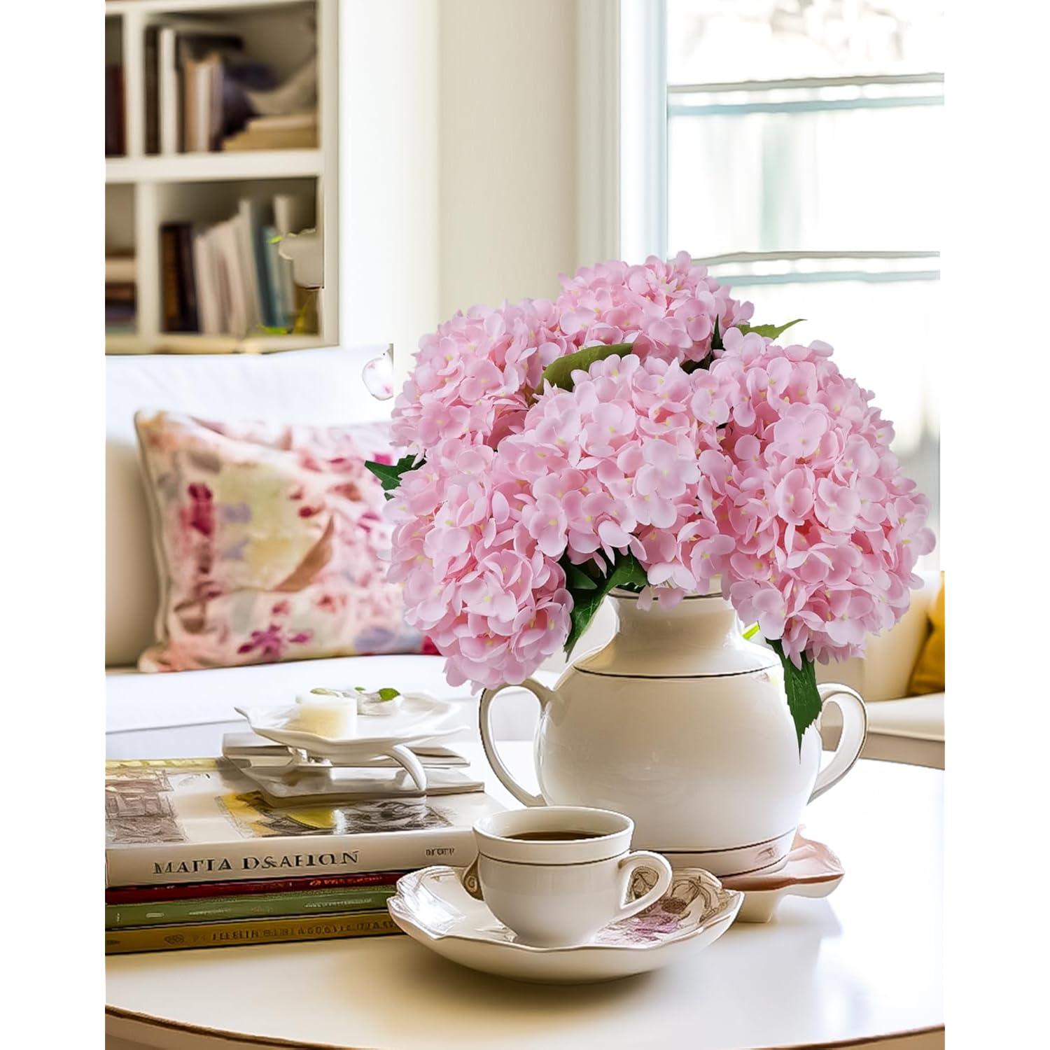 6Pcs Premium Pink Hydrangea Artificial Silk Flowers, Lifelike Fake Hydrangea Head With Stems, Faux Floral Arrangements For Wedding Bouquets, Home Table Centerpieces, Party Decoration