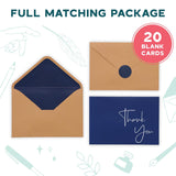 50 Pack Thank You Cards With Envelopes, Stickers, 3.5X5 Inch Blank Thank You Notes - Bulk Box Set Notes For Graduation, Wedding, Small Business, Baby & Bridal Shower Card - Navy Blue
